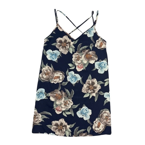 Kaileigh Navy Blue Floral Print Sleeveless Mini Dress M - Picture 1 of 7